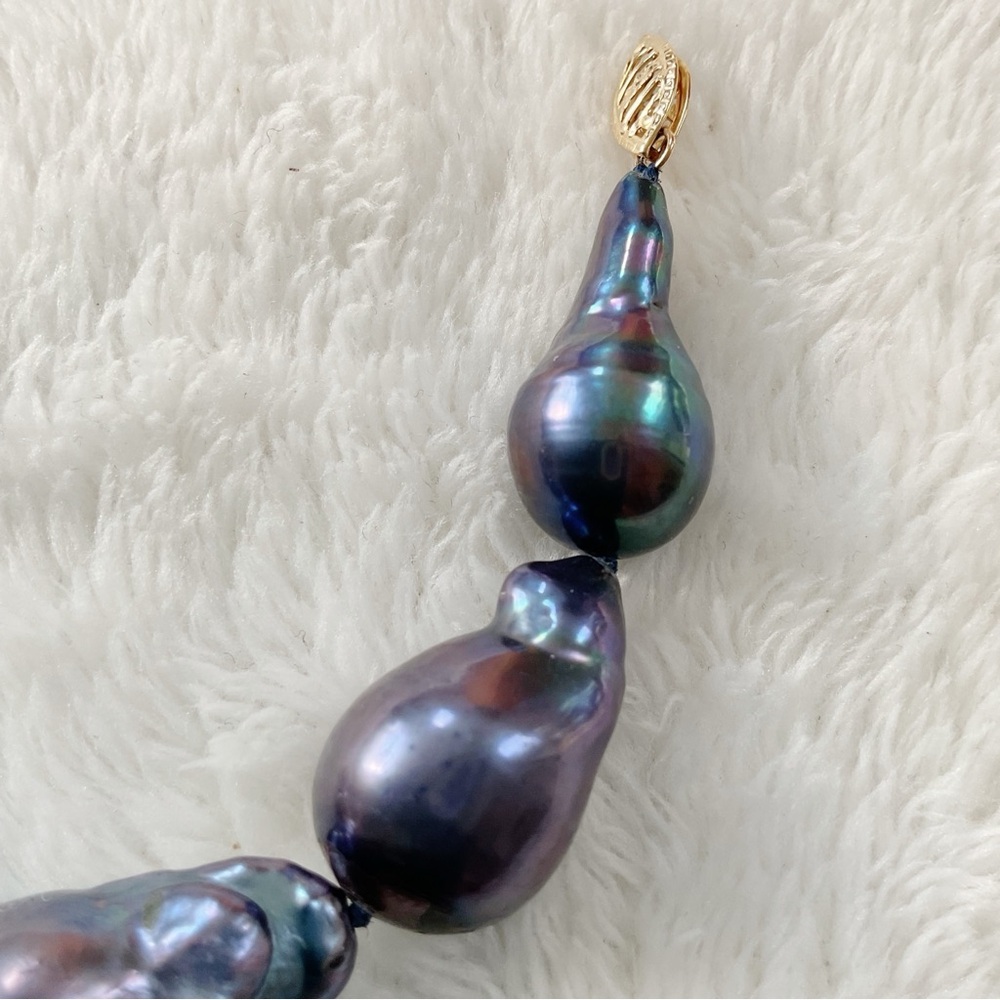 14K Gold Clasp Peacock Baroque Freshwater Pearl Necklace 18” 85g Statement - Picture 12 of 16